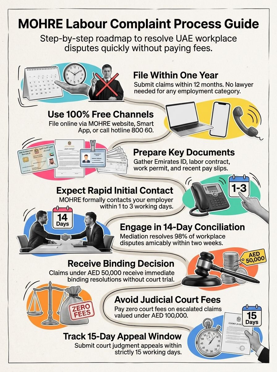 MOHRE Labour Complaint Process 2026: Free Channel, Timeline and Costs MOHRE Labour Complaint Process 2026: Free Channel, Timeline and Costs