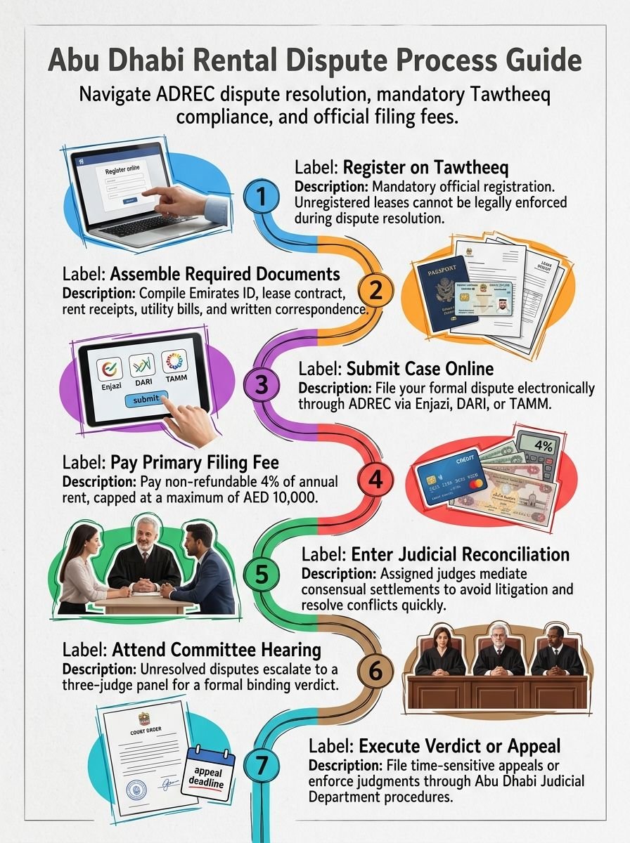 Abu Dhabi Rental Dispute Process 2026: ADREC, Tawtheeq and Filing Fees Abu Dhabi Rental Dispute Process 2026: ADREC, Tawtheeq and Filing Fees