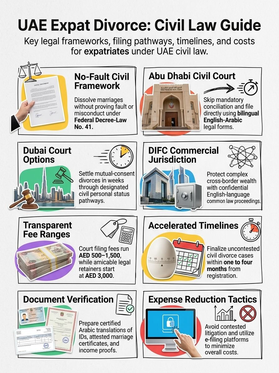 Divorce in UAE for Expats 2026: No-Fault Civil Law, Cost and Timeline Divorce in UAE for Expats 2026: No-Fault Civil Law, Cost and Timeline